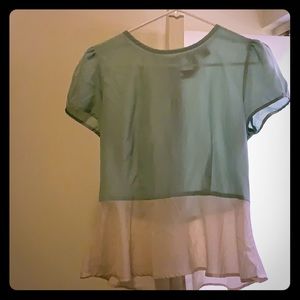 Sea foam green and cream peplum top